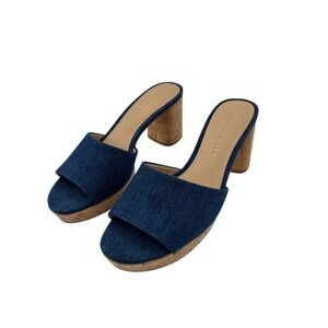 Veronica Beard Denim Cork Block Heel Platform Slide Sandals Blue Mules 8M